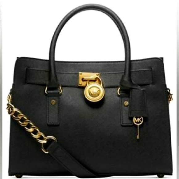 Micheal Kors Black Leather East West Hamilton Tote Handbag!
